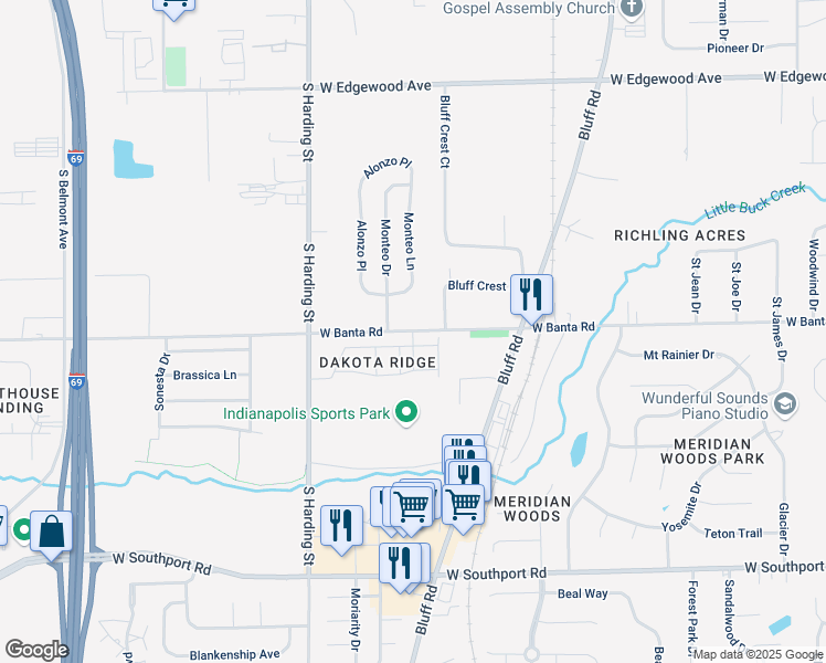 map of restaurants, bars, coffee shops, grocery stores, and more near 1324 Dakota Ridge Way in Indianapolis