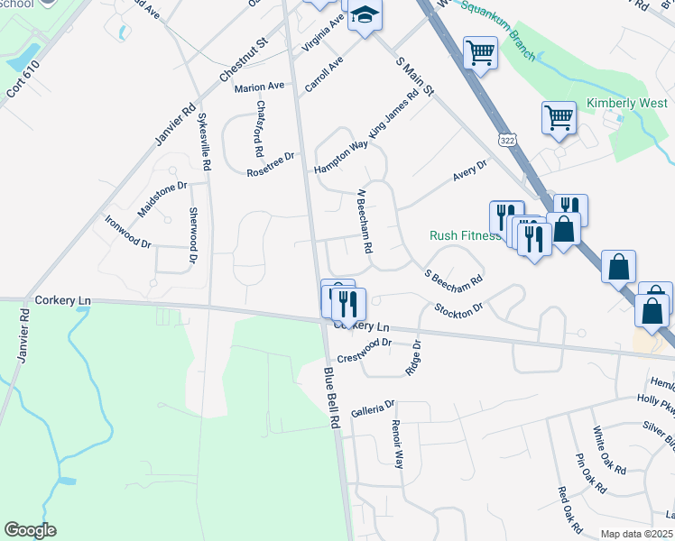 map of restaurants, bars, coffee shops, grocery stores, and more near 972 Blue Bell Road in Monroe
