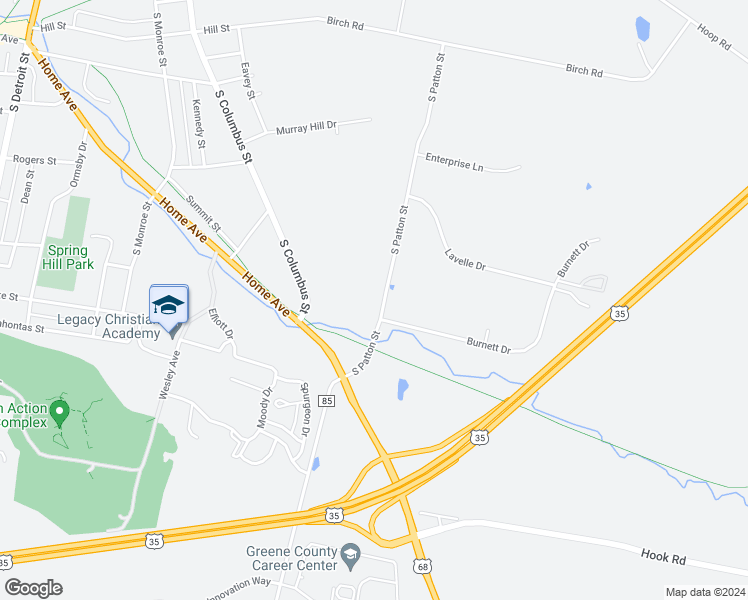 map of restaurants, bars, coffee shops, grocery stores, and more near 1285 South Patton Street in Xenia