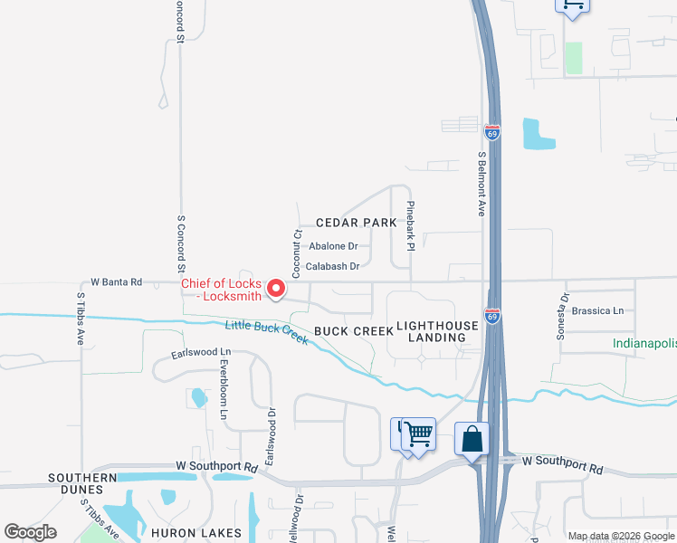 map of restaurants, bars, coffee shops, grocery stores, and more near 2531 Calabash Drive in Indianapolis