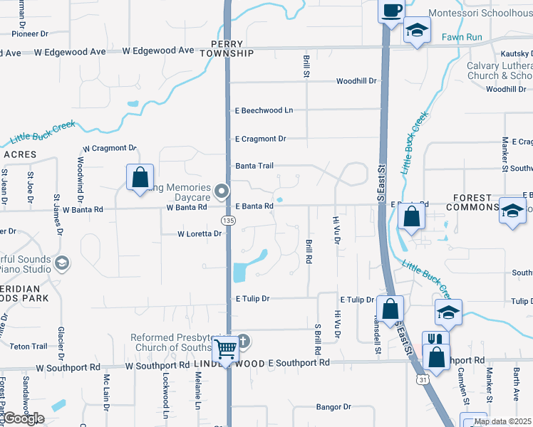 map of restaurants, bars, coffee shops, grocery stores, and more near 6400 Forrest Commons Boulevard in Indianapolis