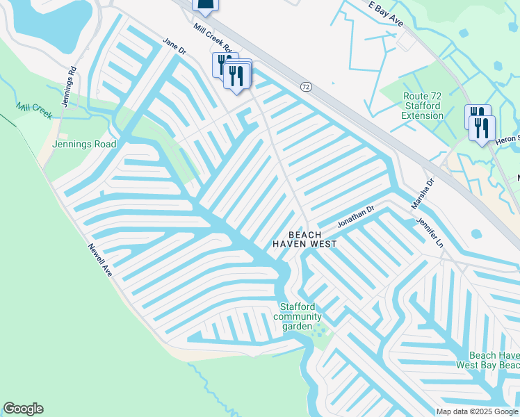 map of restaurants, bars, coffee shops, grocery stores, and more near 52 Lynn Ann Lane in Stafford Township