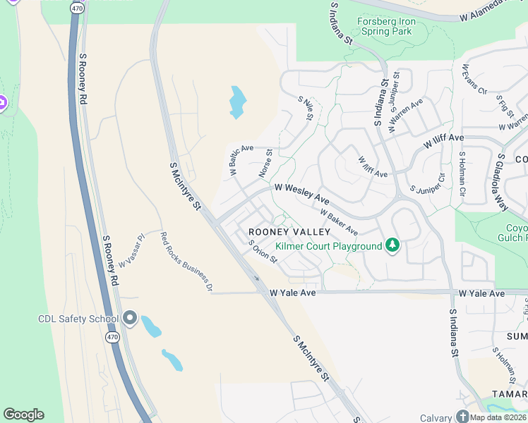 map of restaurants, bars, coffee shops, grocery stores, and more near 2454 South Orchard Street in Lakewood