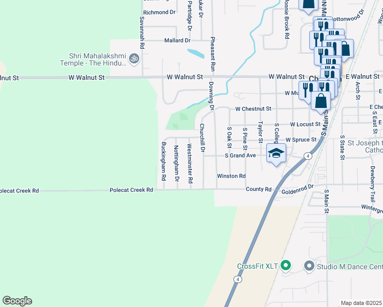 map of restaurants, bars, coffee shops, grocery stores, and more near 70 Nottingham Drive in Chatham