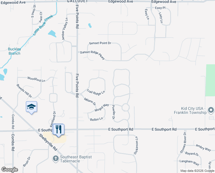 map of restaurants, bars, coffee shops, grocery stores, and more near 6641 Trail Ridge Way in Indianapolis