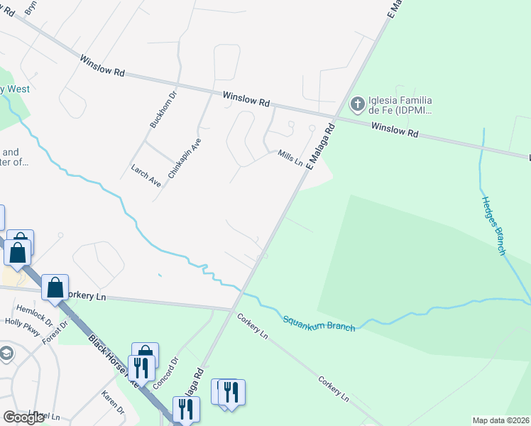 map of restaurants, bars, coffee shops, grocery stores, and more near 523 East Malaga Road in Monroe
