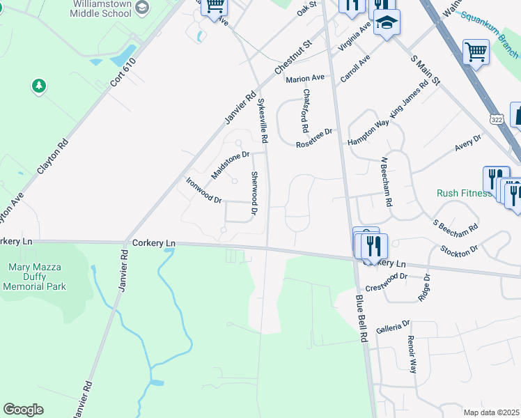 map of restaurants, bars, coffee shops, grocery stores, and more near 740 Sherwood Drive in Monroe