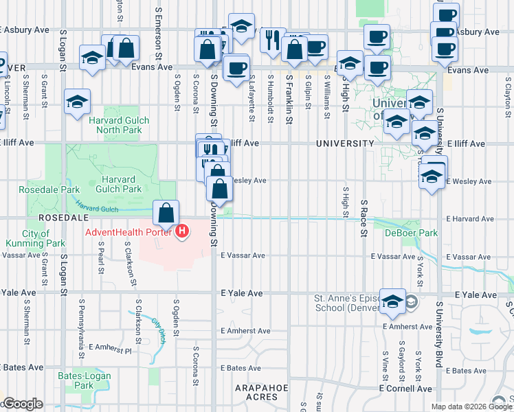 map of restaurants, bars, coffee shops, grocery stores, and more near in 