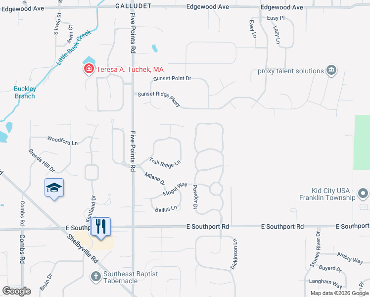 map of restaurants, bars, coffee shops, grocery stores, and more near 6641 Trail Ridge Way in Indianapolis