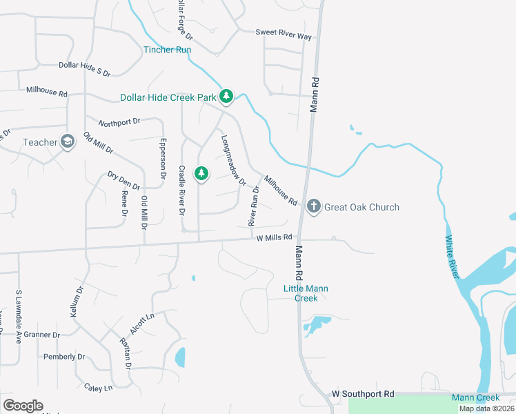 map of restaurants, bars, coffee shops, grocery stores, and more near 6355 River Run Drive in Indianapolis