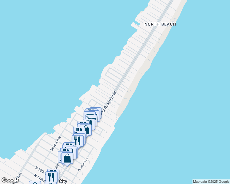 map of restaurants, bars, coffee shops, grocery stores, and more near Long Beach Boulevard & 12th Street in Beach Haven