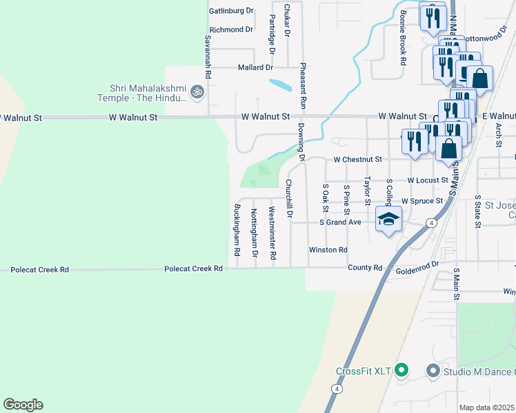 map of restaurants, bars, coffee shops, grocery stores, and more near 70 Nottingham Drive in Chatham