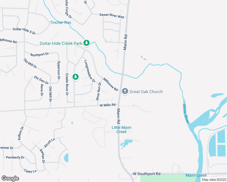 map of restaurants, bars, coffee shops, grocery stores, and more near 5119 Milhouse Road in Indianapolis