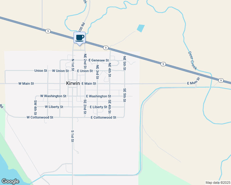 map of restaurants, bars, coffee shops, grocery stores, and more near Southeast 4th Street in Kirwin