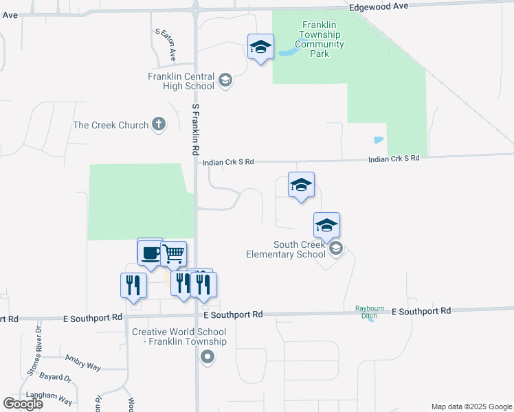 map of restaurants, bars, coffee shops, grocery stores, and more near 6638 Coppel Lane in Indianapolis