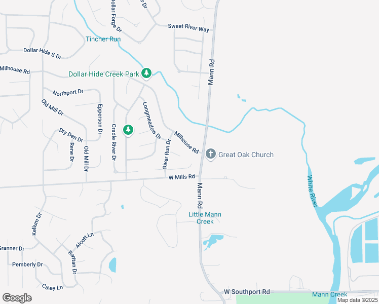 map of restaurants, bars, coffee shops, grocery stores, and more near 5119 Milhouse Road in Indianapolis