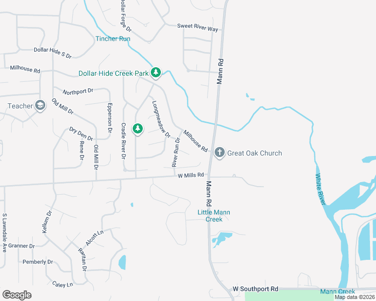 map of restaurants, bars, coffee shops, grocery stores, and more near 6355 River Run Drive in Indianapolis