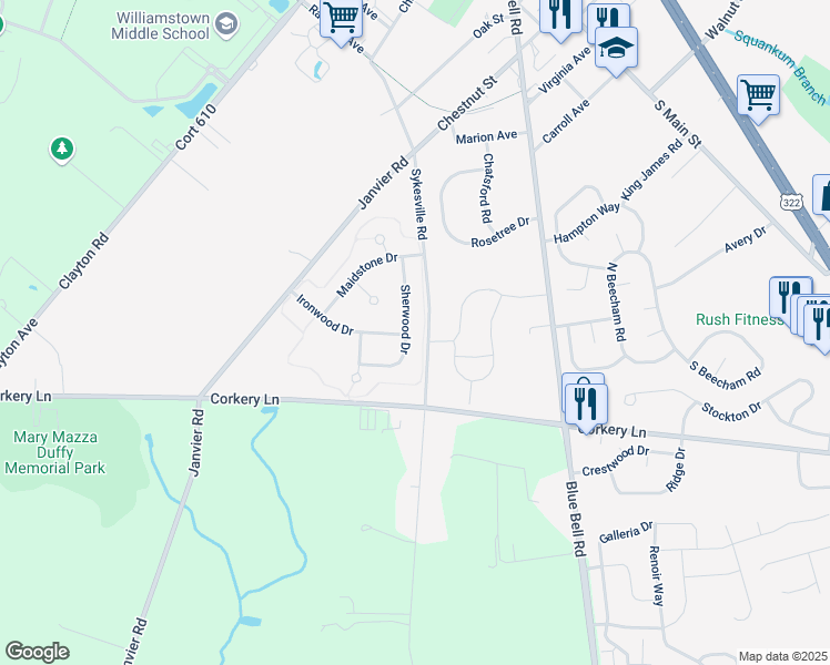map of restaurants, bars, coffee shops, grocery stores, and more near 740 Sherwood Drive in Monroe