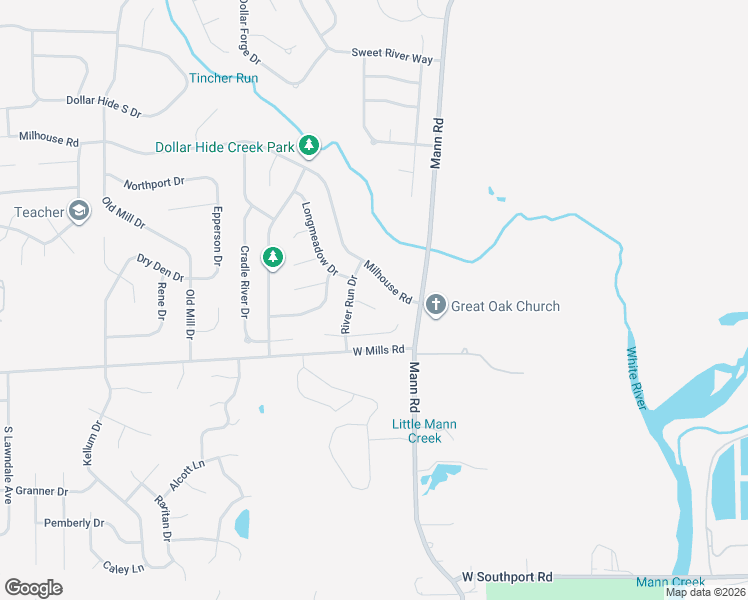 map of restaurants, bars, coffee shops, grocery stores, and more near 6355 River Run Drive in Indianapolis