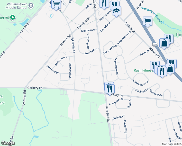 map of restaurants, bars, coffee shops, grocery stores, and more near 830 Thoreau Lane in Monroe