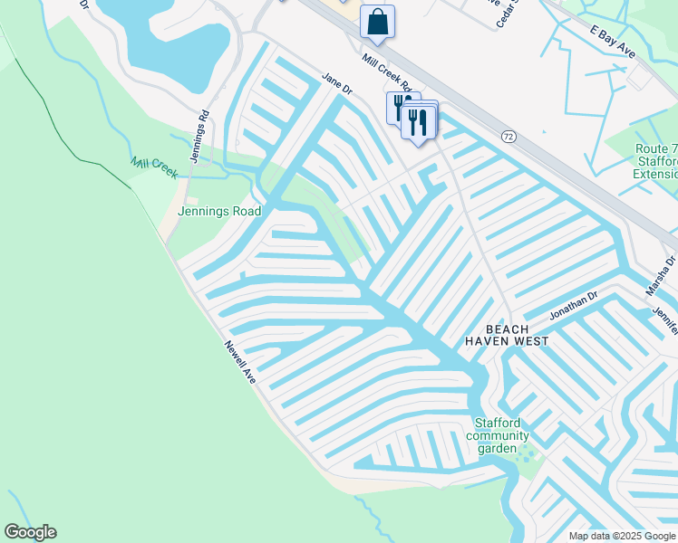 map of restaurants, bars, coffee shops, grocery stores, and more near 164 Evelyn Dr in Stafford Township