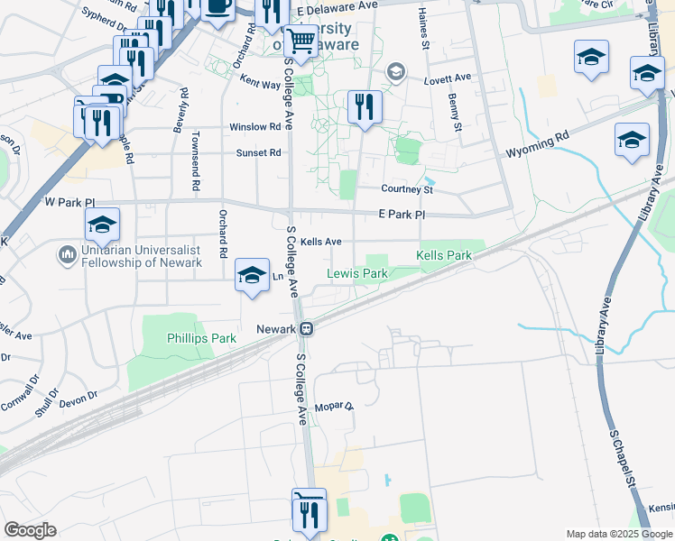 map of restaurants, bars, coffee shops, grocery stores, and more near 739 Wollaston Avenue in Newark