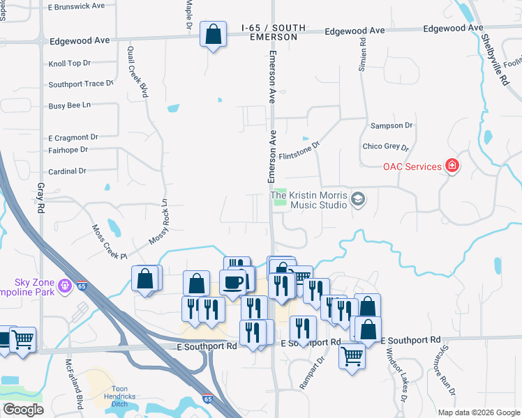 map of restaurants, bars, coffee shops, grocery stores, and more near 6527 Jade Stream Court in Indianapolis