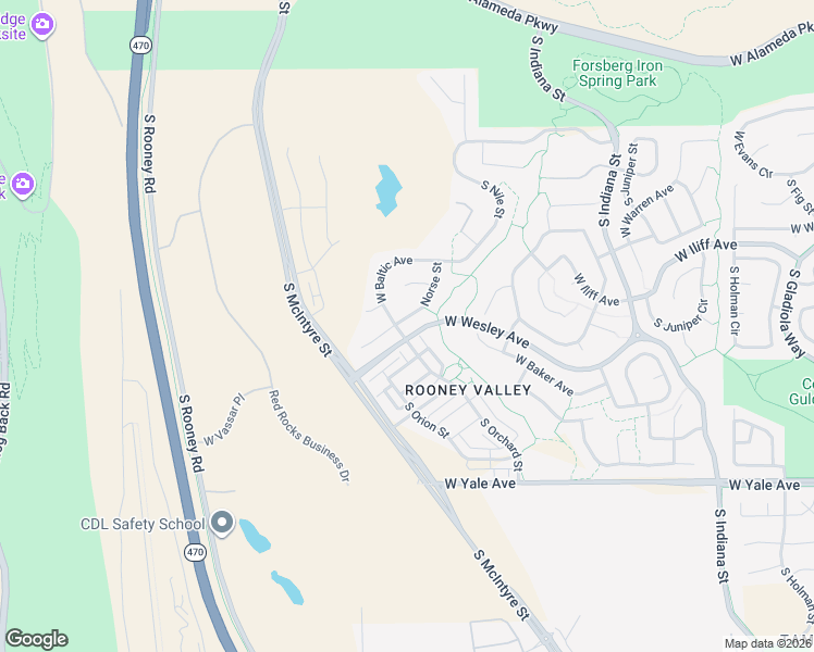 map of restaurants, bars, coffee shops, grocery stores, and more near 15518 West Auburn Avenue in Lakewood