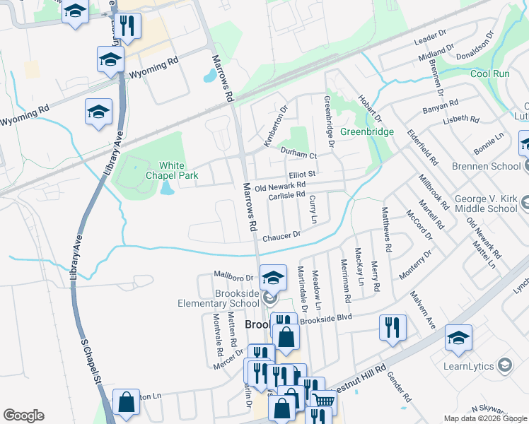 map of restaurants, bars, coffee shops, grocery stores, and more near 1010 Marrows Road in Newark