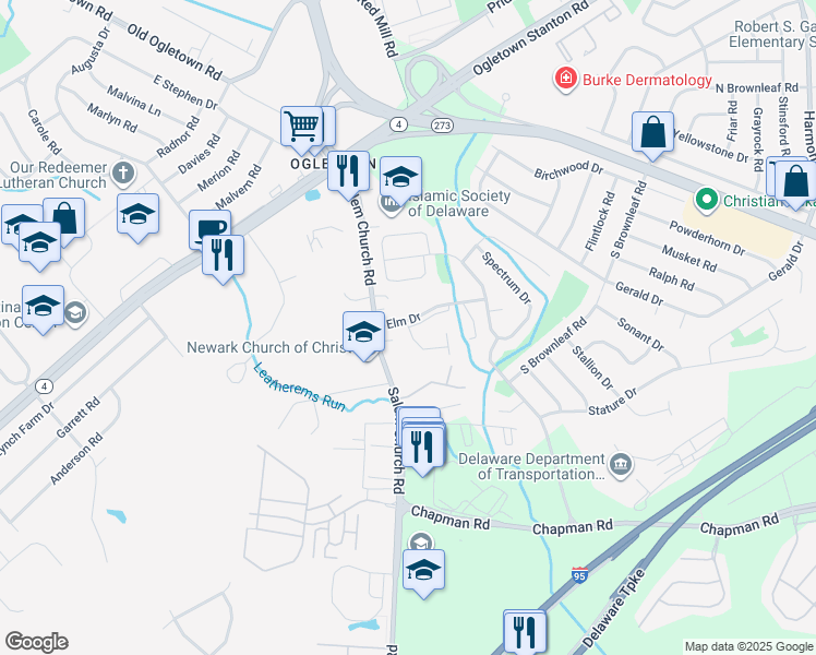 map of restaurants, bars, coffee shops, grocery stores, and more near 301 Coventry Lane in Newark