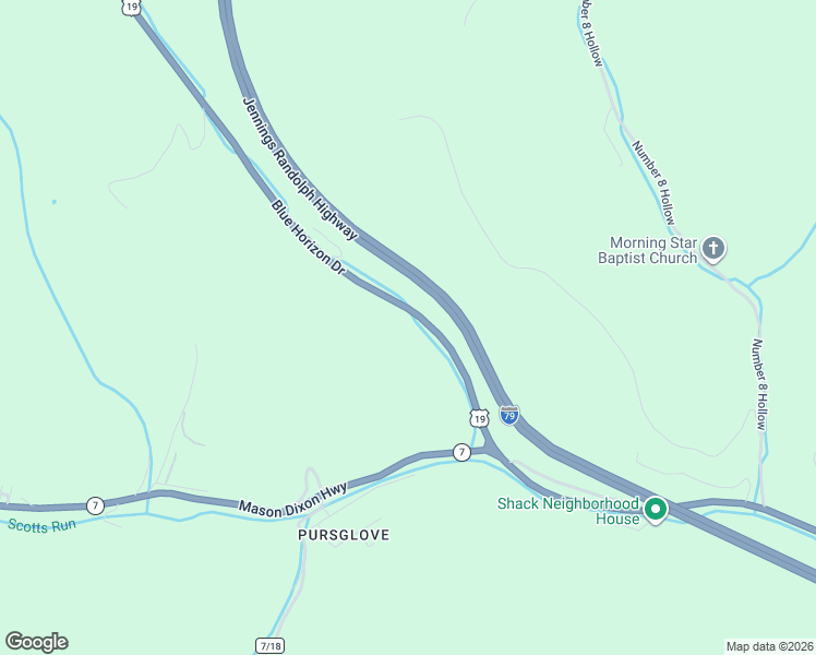 map of restaurants, bars, coffee shops, grocery stores, and more near 1107 Blue Horizon Drive in Morgantown