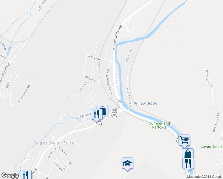map of restaurants, bars, coffee shops, grocery stores, and more near 10905 Bradour Road Northwest in La Vale
