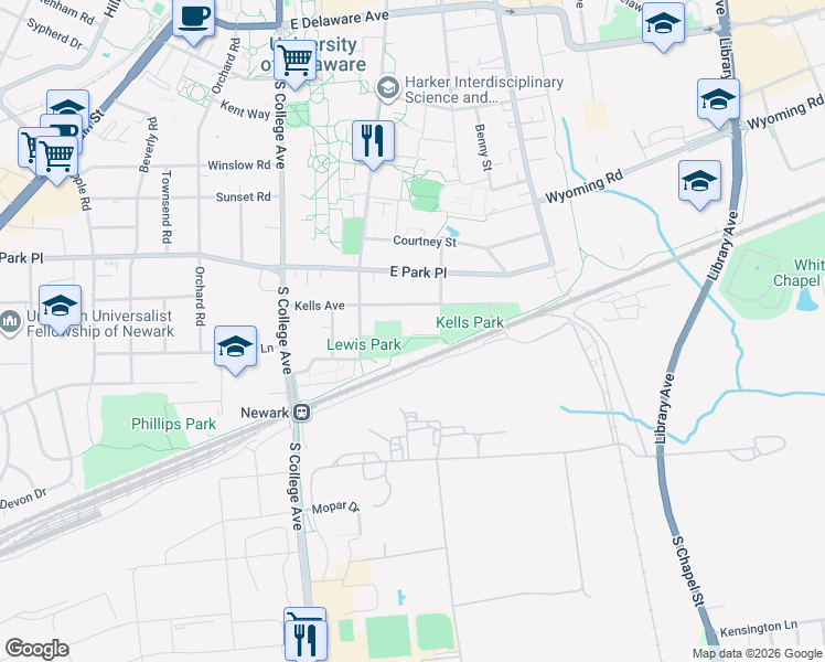 map of restaurants, bars, coffee shops, grocery stores, and more near 374 Manuel Street in Newark