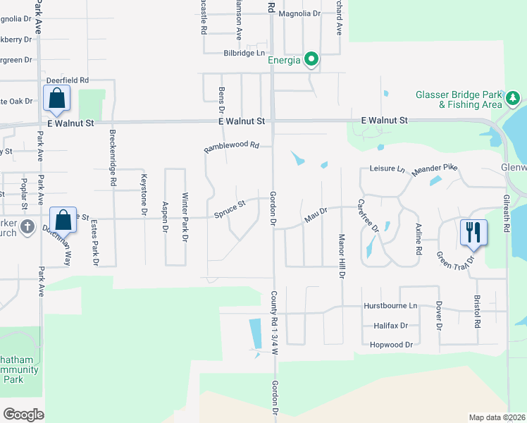 map of restaurants, bars, coffee shops, grocery stores, and more near 212 Grindstone Road in Chatham