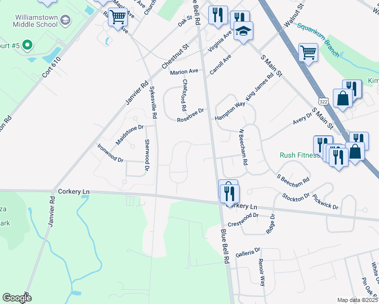map of restaurants, bars, coffee shops, grocery stores, and more near 830 Thoreau Lane in Monroe