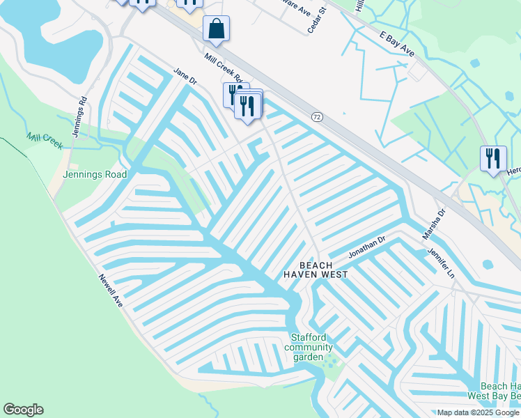 map of restaurants, bars, coffee shops, grocery stores, and more near 57 Albert Drive in Stafford Township