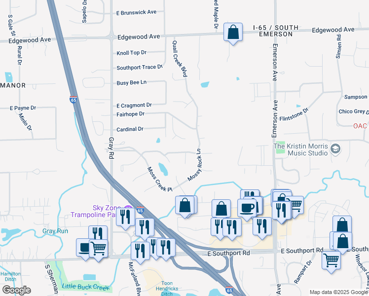 map of restaurants, bars, coffee shops, grocery stores, and more near 6444 Pheasant Drive in Indianapolis