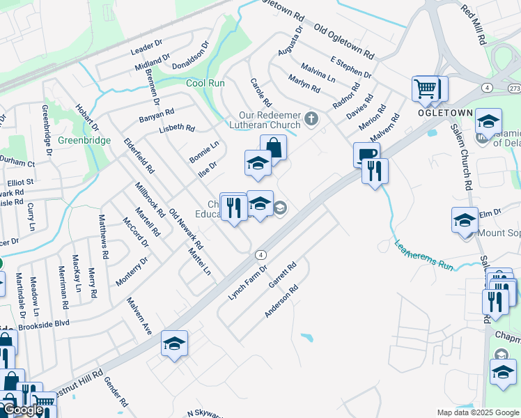 map of restaurants, bars, coffee shops, grocery stores, and more near 140 Brennen Drive in Newark
