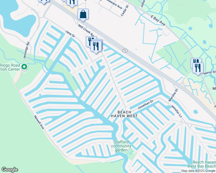 map of restaurants, bars, coffee shops, grocery stores, and more near 4 Sylvia Lane in Stafford Township