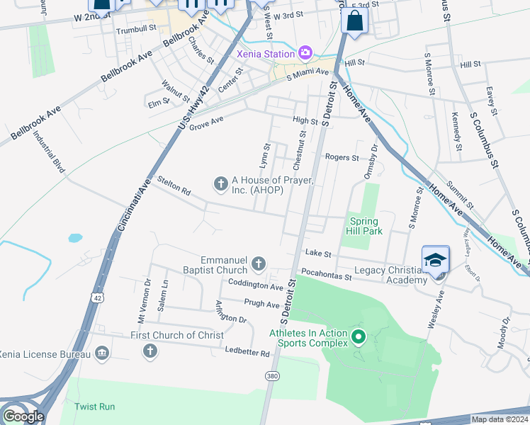 map of restaurants, bars, coffee shops, grocery stores, and more near 1330 Xenia Avenue in Xenia