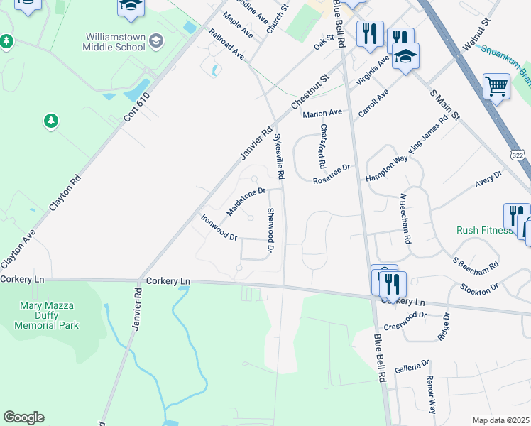 map of restaurants, bars, coffee shops, grocery stores, and more near 712 Sherwood Drive in Monroe