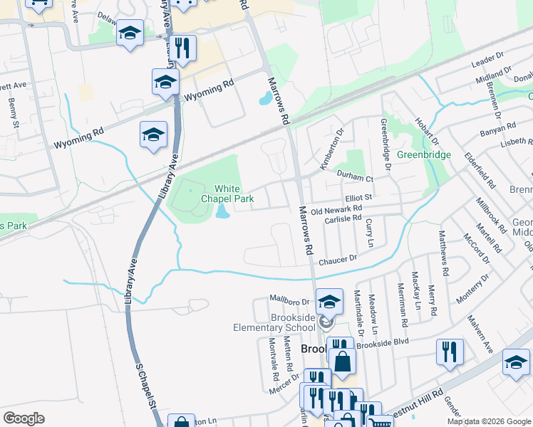 map of restaurants, bars, coffee shops, grocery stores, and more near 214 Whitherspoon Lane in Newark