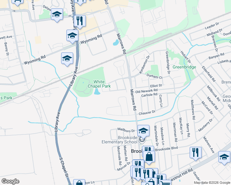 map of restaurants, bars, coffee shops, grocery stores, and more near 214 Whitherspoon Lane in Newark