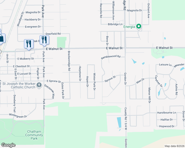 map of restaurants, bars, coffee shops, grocery stores, and more near 200 Winter Park Drive in Chatham