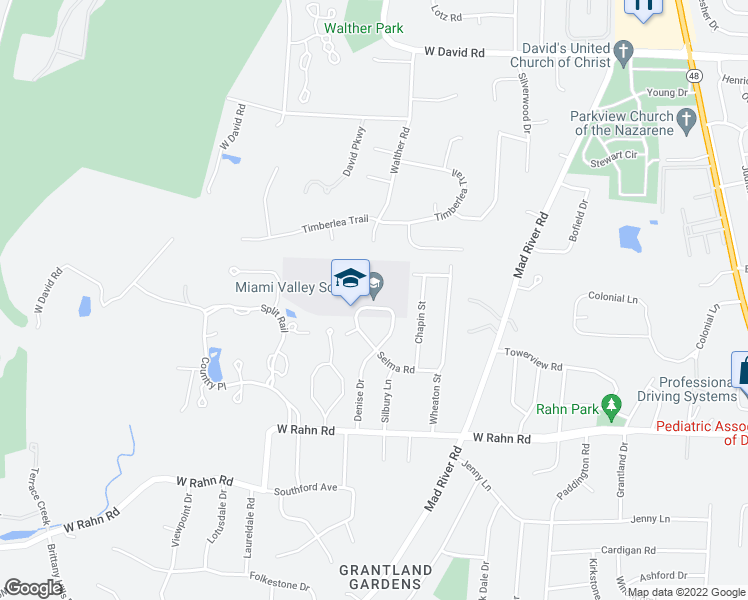 map of restaurants, bars, coffee shops, grocery stores, and more near 5151 Denise Drive in Dayton
