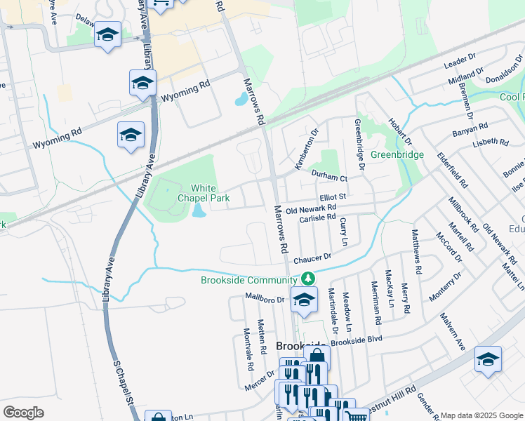 map of restaurants, bars, coffee shops, grocery stores, and more near 100 Whitherspoon Lane in Newark