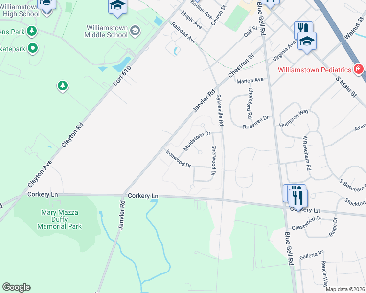 map of restaurants, bars, coffee shops, grocery stores, and more near 545 Maidstone Drive in Monroe