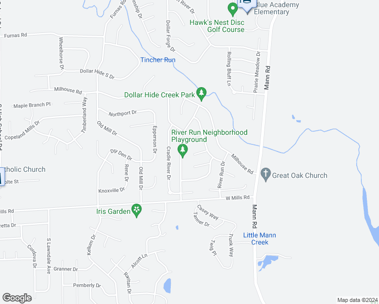 map of restaurants, bars, coffee shops, grocery stores, and more near 5364 West Rolling River Court in Indianapolis