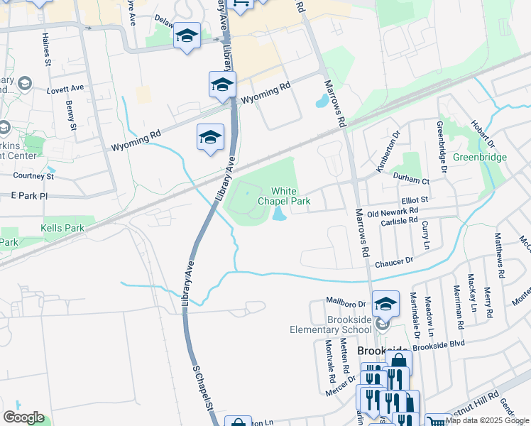 map of restaurants, bars, coffee shops, grocery stores, and more near 16 Fountainview Drive in Newark