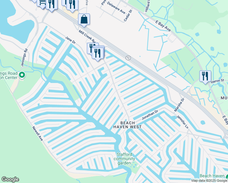map of restaurants, bars, coffee shops, grocery stores, and more near 4 Sylvia Lane in Stafford Township